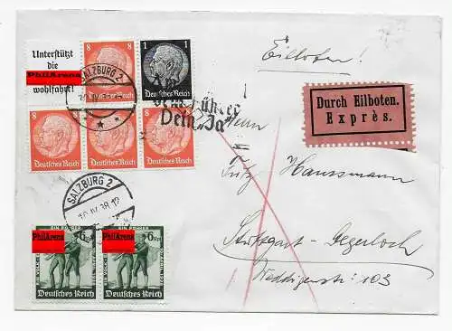 Eilboten Brief, Salzburg nach Stuttgart, 1938 mit MH