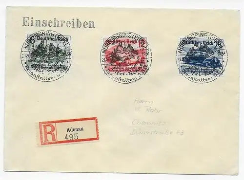 Nürburgring Eifel Rennen, Satz mit Sonderstempel 1939, Einschreiben Adenau