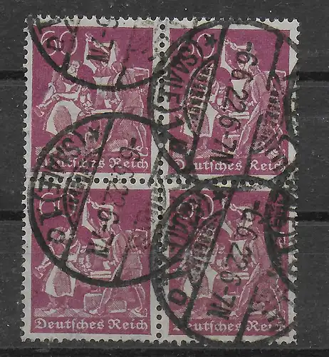 DR: MiNr. 184, Viererblock, gestempelt 1922, geprüft Infla Berlin