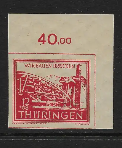 Thüringen: Eckrand MiNr. 113 by, postfrisch, ** BPP geprüft