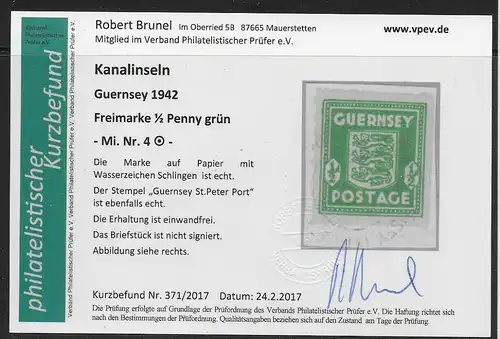 Guernsey MiNr. 4, Portomarke gestempelt, geprüft
