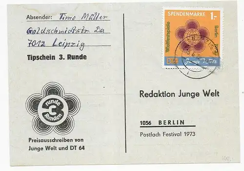 Spendenmarke: Weltfestspiele Berlin, Preisausschreiben Junge Welt, Leipzig