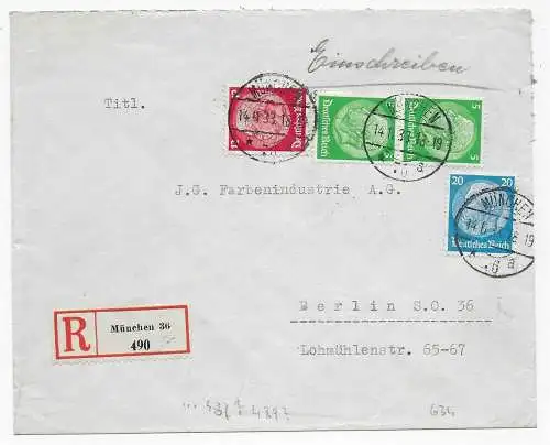 München, Einschreiben 1933 nach Berlin