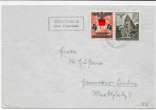 GG: portogerechter Brief von Bachorz - Agenturstempel - über Przeworsk, 1941