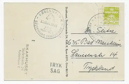 Ansichtskarte mit 2 Postlern, 1965 von Kopenhagen nach Bad Nauheim
