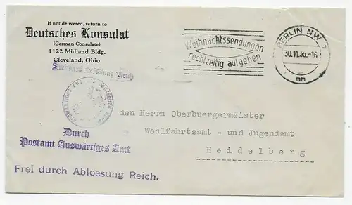 USA: Deutsches Konsulat Cleveland/OH, nach Heidelberg, 1935, Postamt Ausw. Amt