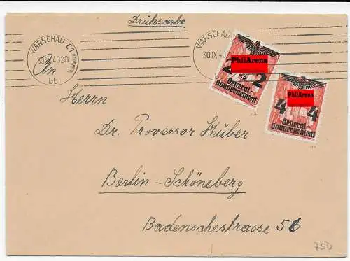 GG: Drucksache Brief Warschau 1940 nach Berlin
