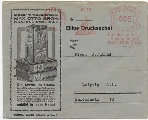 DR: Freistempel Dresden nach Leipzig, 1930, Medizin, Arzt