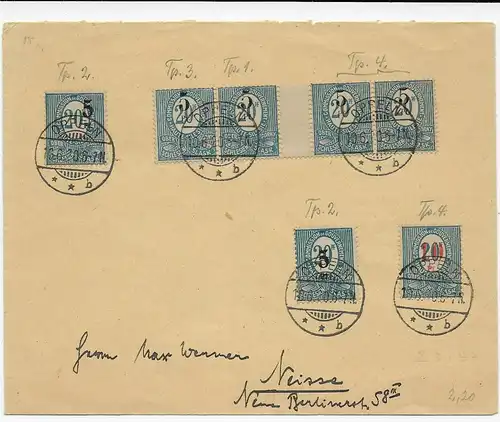 Brief von Oppeln nach Neisse, 1920, verschiedene Typen
