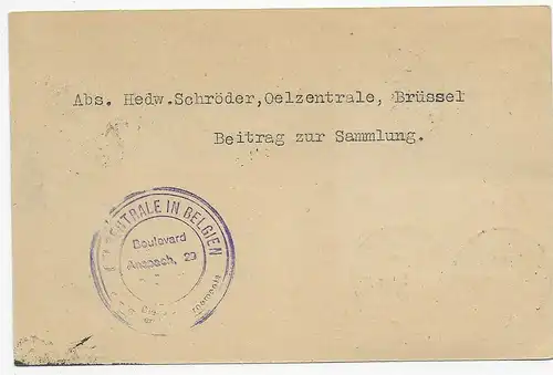 Postkarte Einschreiben Brüssel nach Darmstadt, 1917