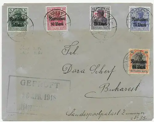 Brief von Bukarest, geprüft 1918