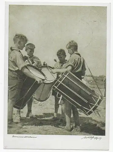 Postkarte Trommler der HJ, Stempel Asch 1938