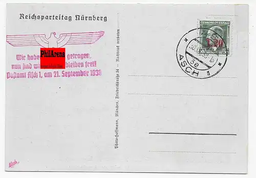 Postkarte Appell Reichsarbeitsdienst auf der Zeppelinwiese, Stempel Asch 1938