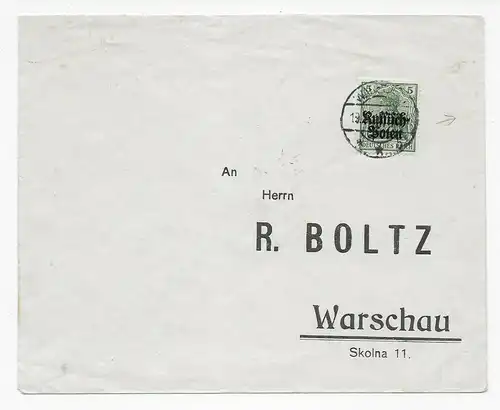 Brief von Warschau mit rückseitger poln. Marke, 1916