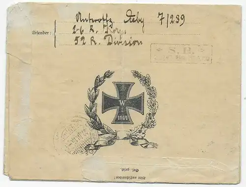 Feldpostbrief 1915 nach Obershofen/Schweiz