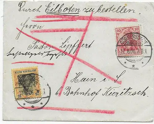 Eilboten von Görbersdorf nach Kahnsdorf/Zöpen, Hain - Zurück 1906