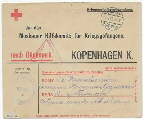 Kriegsgefangenensendung nach Kopenhagen, Moskauer Hilfskomité, 1917