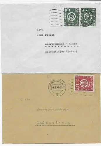 2x Briefe 1956 von Berlin nach Ludwigshafen/Mannheim 