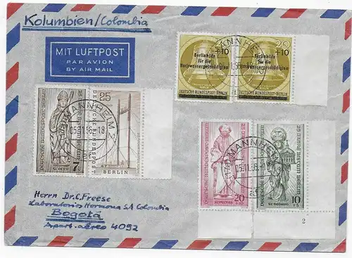 Luftpost 1956, Mannheim nach Bogotá, Columbia, Eckrand Form Nummer 2