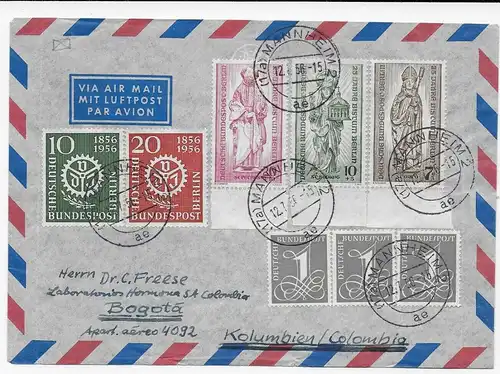Luftpost 1956, Mannheim nach Bogotá, Columbia