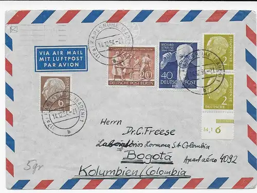 Luftpost 1954, Karlsruhe nach Bogotá, Columbia, Teil HAN Nummer