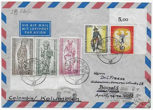 Luftpost 1956, Mannheim nach Bogotá, Columbia, Eckrand Marke