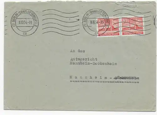 Brief Berlin 1954 nach Seckenheim, MiNr. 113 MeF