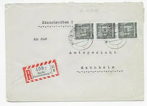 Einschreiben Berlin Charlottenburg, 1959 nach Mannheim, MiNr. 148, MeF