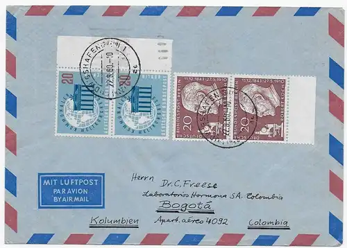 Luftpost von Ludwigshafen nach Bogotá, Kolumbien, 1960