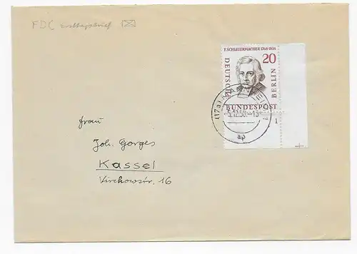 FDC mit Formnummer 1, Mannheim nach Kassel 1958