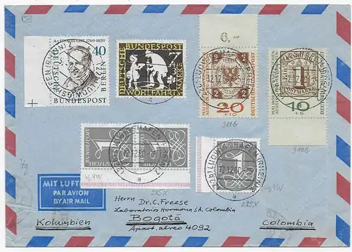 Luftpostbrief von Mannheim, 1960 nach Bogotá, Kolumbien, MiNr. 285X