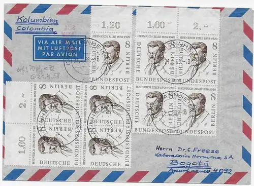 Luftpostbrief von Mannheim, 1958 nach Bogotá, Kolumbien, schöne MeF