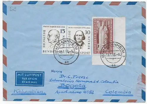 Luftpost Mannheim 1958 nach Bogotá, Kolumbien, Form Nummer 2