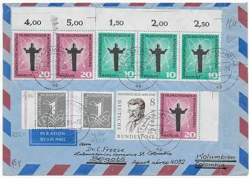 Luftpost Mannheim 1959 nach Bogotá, Kolumbien, MiNr. 285X