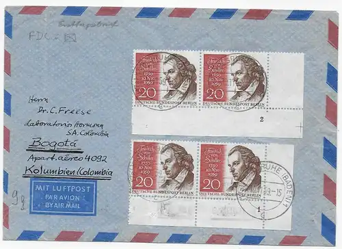Luftpost Karlsruhe 1959 mit MeF, FDC und den Formnummern 1 und 2, Eckrand