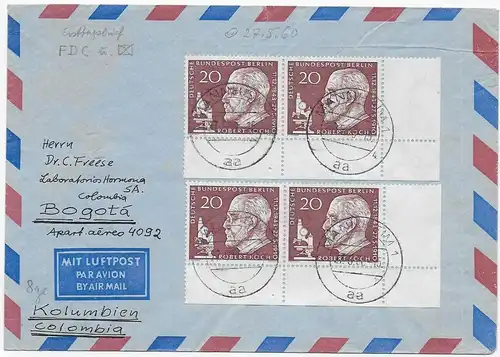 Luftpost Mannheim 1960 mit MeF, FDC und den Formnummern 1 und 4, Eckrand