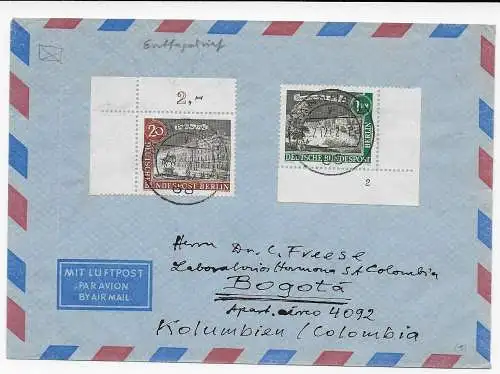 Luftpost FDC von Mannheim nach Bogotá, Kolumbien 1962, Eckrand, Form Nr.