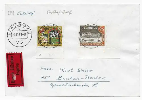 Eilboten Brief, Karlsruhe 1963 nach Baden-Baden, Formnummer 1