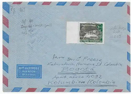 Luftpostbrief EF Ludwigshafen 1963 nach Bogotá, Kolumbien