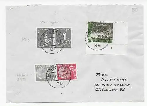 Brief von Nürnberg nach Karlsruhe, 1964, Form Nr. 1