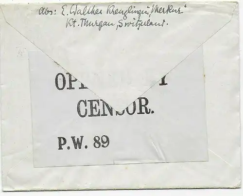 Brief aus Kreuzlingen nach Knockaloe Internment Camp, Isle of Man, 1917 Kgf, PoW