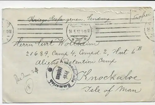 Kgf, PoW: Brief aus Hamburg nach Knockaloe Internment Camp, Isle of Man,1917