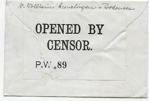 Kgf, PoW: Brief 1917 aus Kreuzlingen nach Isle of Man, Knockaloe Internment Camp