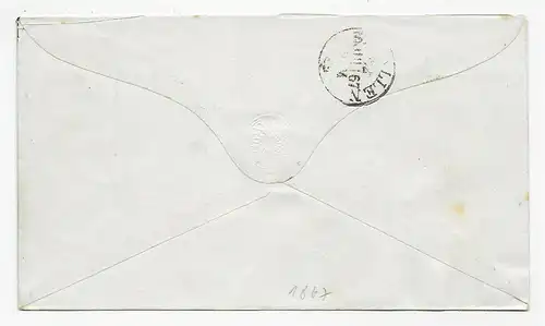 Brief mit Grenztarif Schweiz, 1867