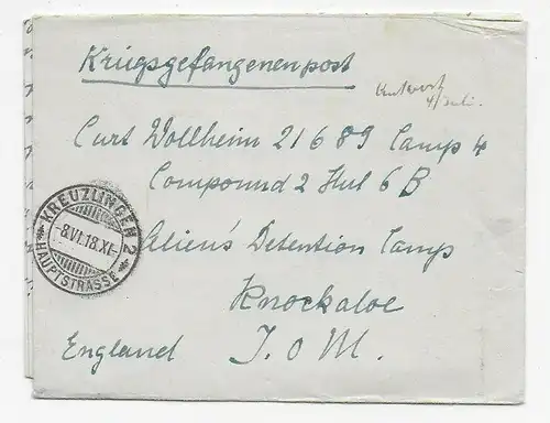 Kgf, PoW: 1918 Kreuzlingen nach Isle of Man, Knockaloe Aliens Detention camp
