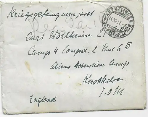 PoW: 1917 Kreuzlingen nach Isle of Man, Knockaloe Aliens Detention camp, Kgf