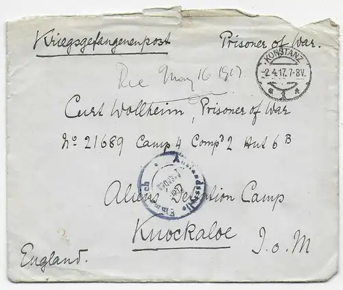 PoW: 1917 Konstanz nach Isle of Man, Knockaloe Aliens Detention camp, Kgf