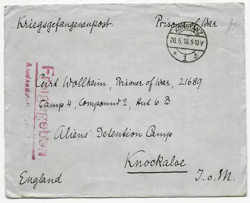 Kgf PoW: 1918 Konstanz an Knockalve Detention Camp, Isle of Man, Freigegeben