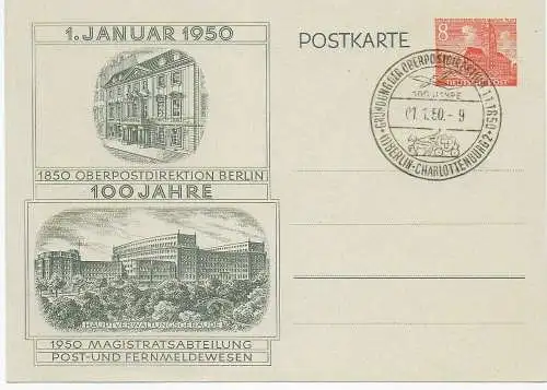 1950: 100 Jahre OPD Berlin, Ganzsache P10, FDC, Sonderstempel