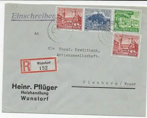 Einschreiben Wunstorf nach Nienburg, 1940